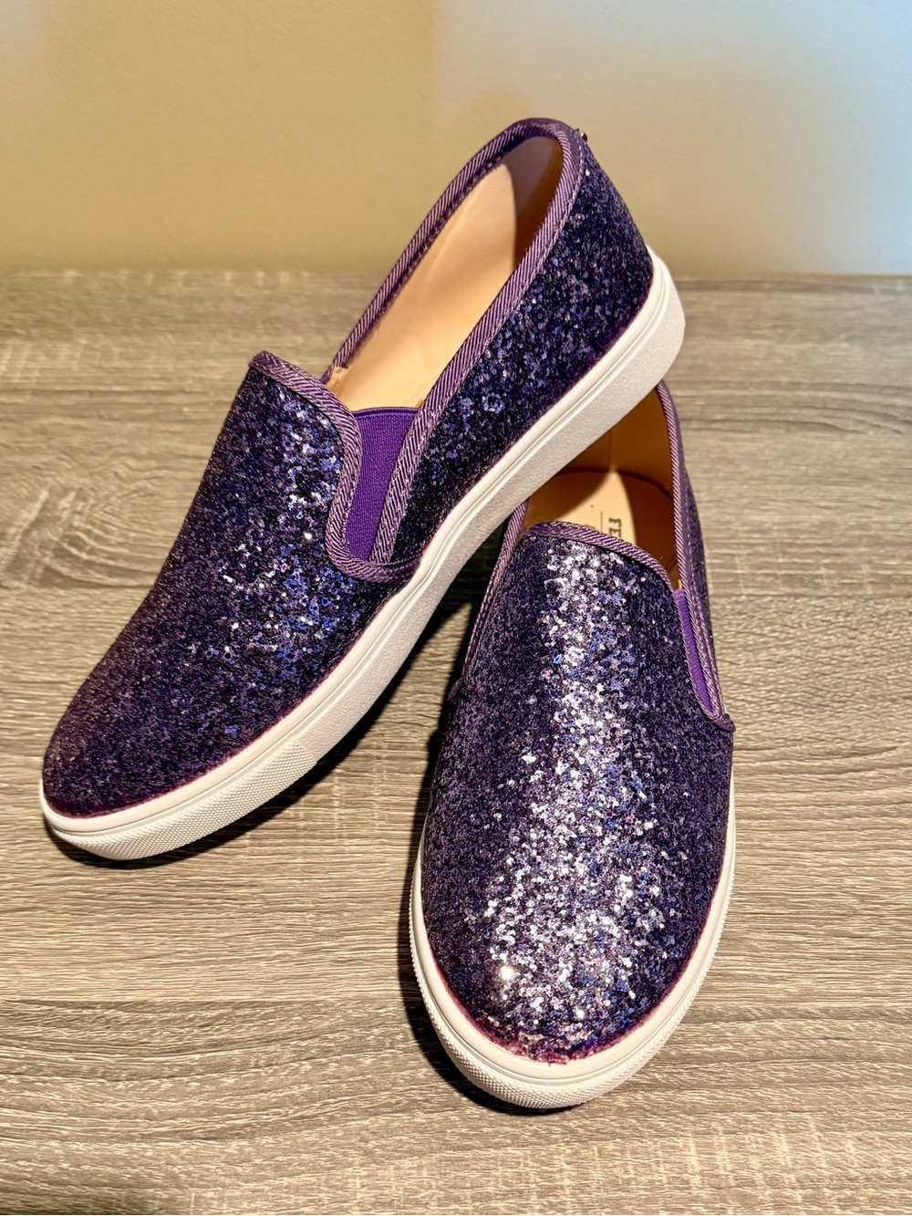 Women's Purple Glitter Slip-On Sneakers size 8